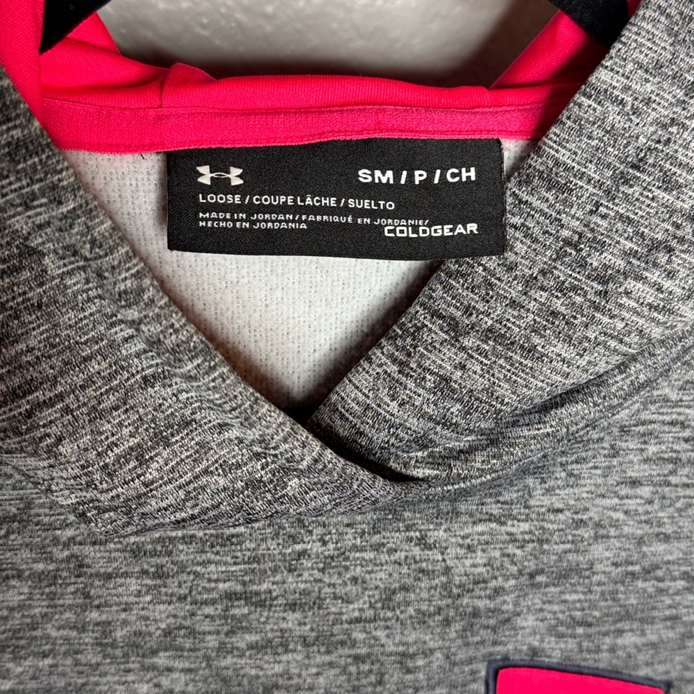 Under Armour Heather Gray Hoodie with Hot Pink Logo - Picture 4 of 6